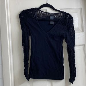 Tight Black Bebe Netted Long Sleeve Top